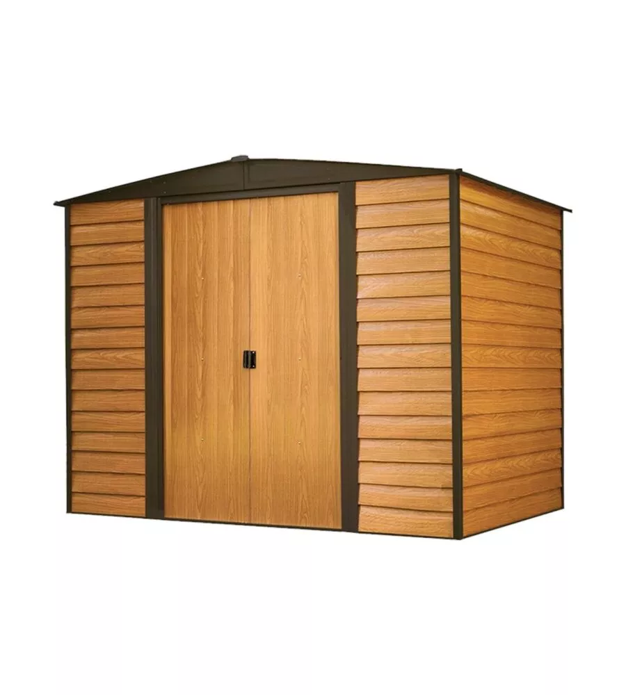 Casetta da giardino habrita "arrow woodridge" in acciaio zincato effetto legno 253,4x181x201 cm